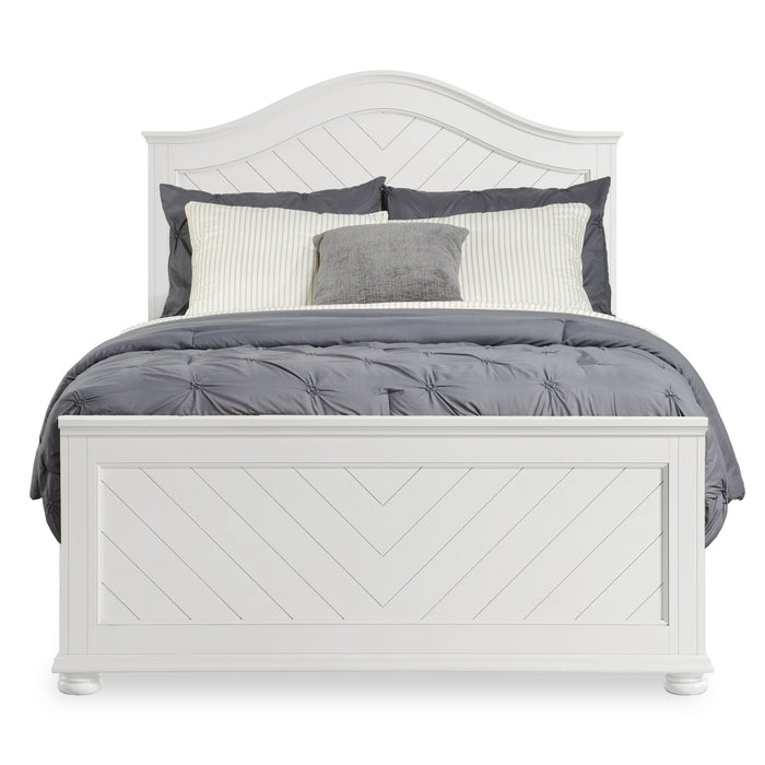 Ensemble de chambre à coucher Ella 6 pièces blanc avec lit à panneaux, commode, miroir et table de nuit - format grand lit