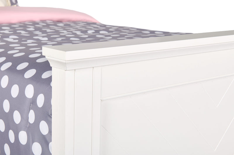 Lit à panneaux Ella blanc pour enfants avec tête de lit, cadre et motif de chevrons - format lit simple