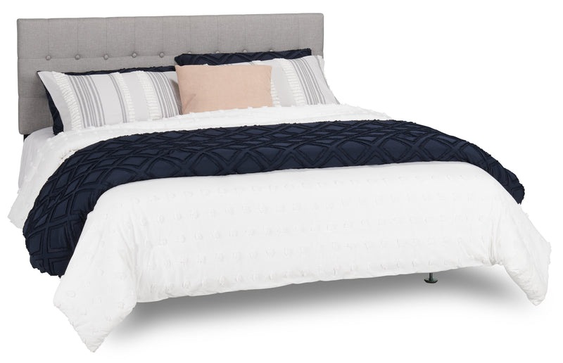Tête de lit rembourrée Ellis en tissu gris avec capitonnage à boutons - format grand lit