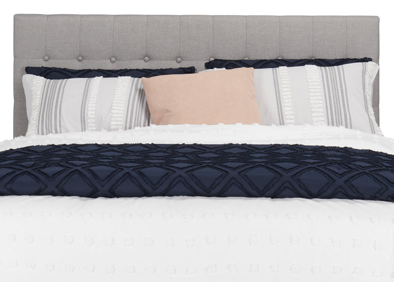 Tête de lit rembourrée Ellis en tissu gris avec capitonnage à boutons - format grand lit