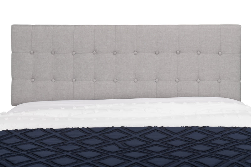 Tête de lit rembourrée Ellis en tissu gris avec capitonnage à boutons - format grand lit