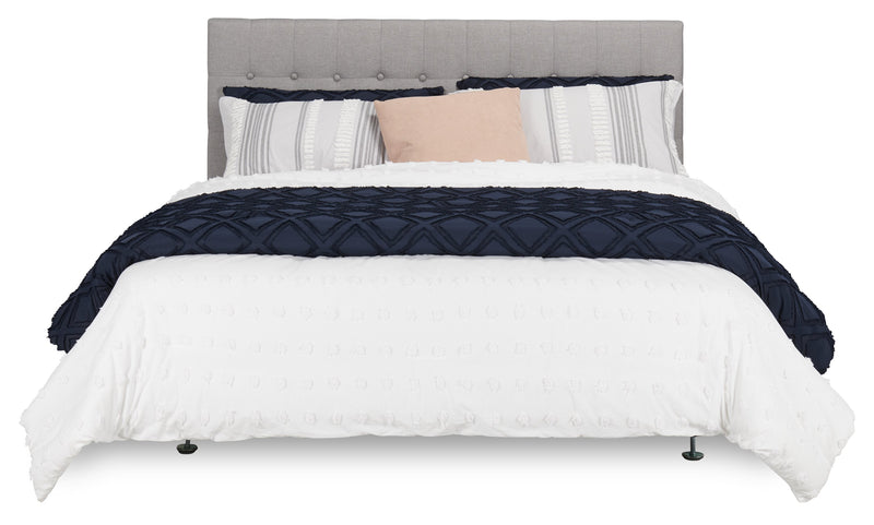 Tête de lit rembourrée Ellis en tissu gris avec capitonnage à boutons - format grand lit
