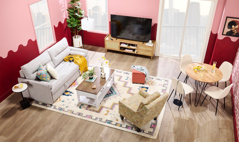 Carpette à poil long Ellis multicolore à motif géométrique - 7 pi 11 po x 10 pi 10 po