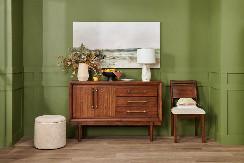 Desserte de salle à manger Ember de 56 po (L) avec rangement et tiroirs - brune