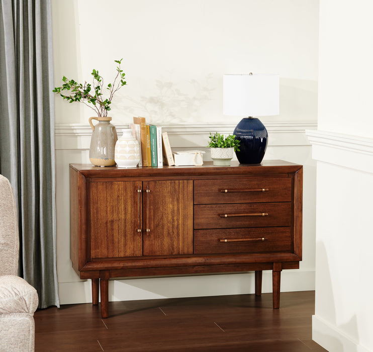 Desserte de salle à manger Ember de 56 po (L) avec rangement et tiroirs - brune