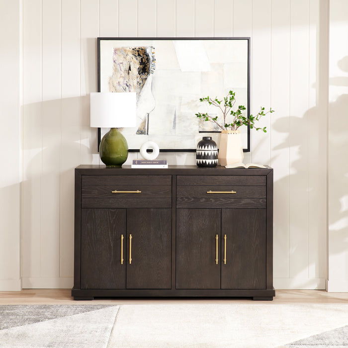 Desserte de salle à manger Emery de 60 po (L) avec tiroirs, rangement et supports à vin intégrés - noire