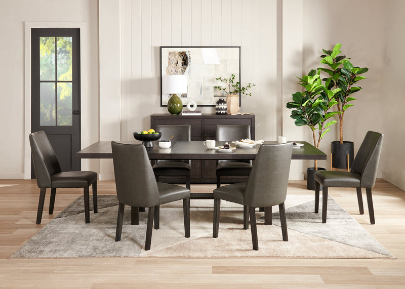 Chaise de salle à manger Emery en tissu de cuir végétalien - brune