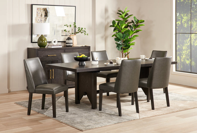 Chaise de salle à manger Emery en tissu de cuir végétalien - brune