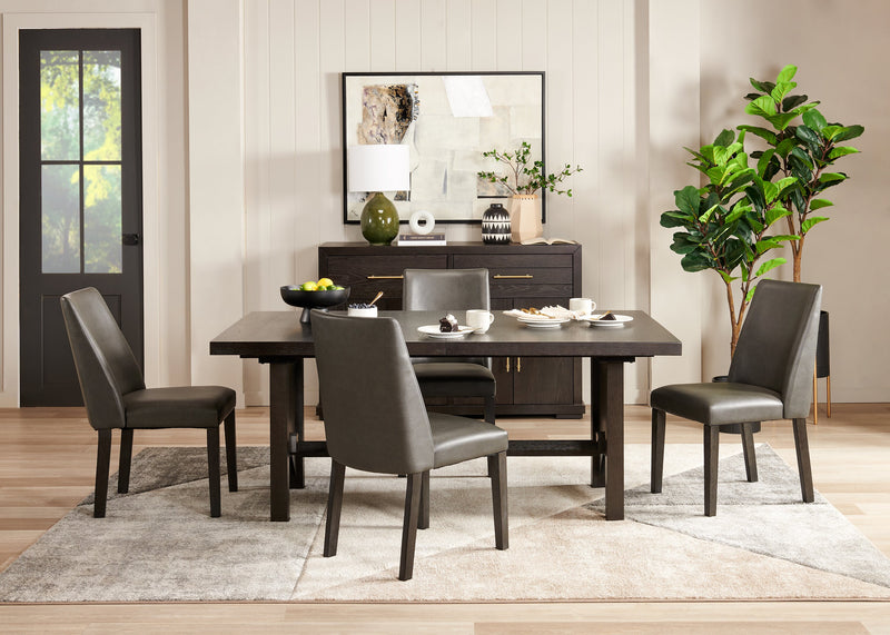 Chaise de salle à manger Emery en tissu de cuir végétalien - brune