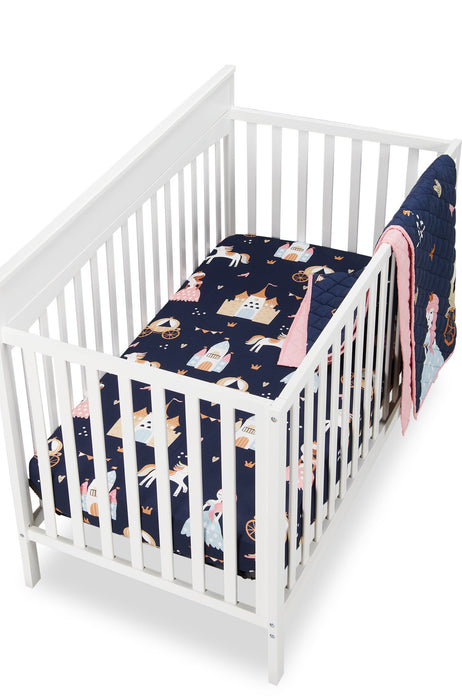 Literie Emmy 3 pièces pour lit de bébé - bleu marine et rose