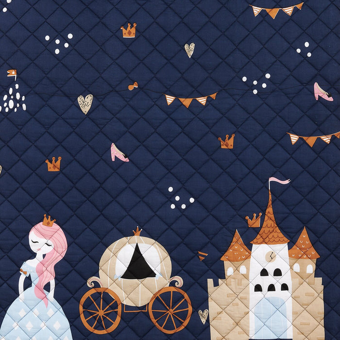 Literie Emmy 3 pièces pour lit de bébé - bleu marine et rose