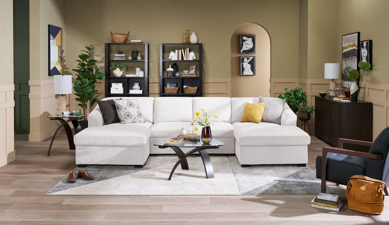 Sofa-lit sectionnel Envy 3 pièces en tissu de chenille avec 2 fauteuils longs de rangement - beige amande