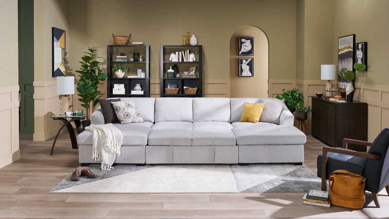 Sofa-lit sectionnel Envy 3 pièces en tissu de chenille avec 2 fauteuils longs de rangement - gris brouillard