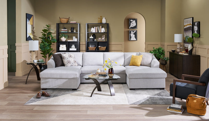 Sofa-lit sectionnel Envy 3 pièces en tissu de chenille avec 2 fauteuils longs de rangement - gris brouillard