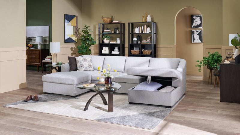 Sofa-lit sectionnel Envy 3 pièces en tissu de chenille avec 2 fauteuils longs de rangement - gris brouillard