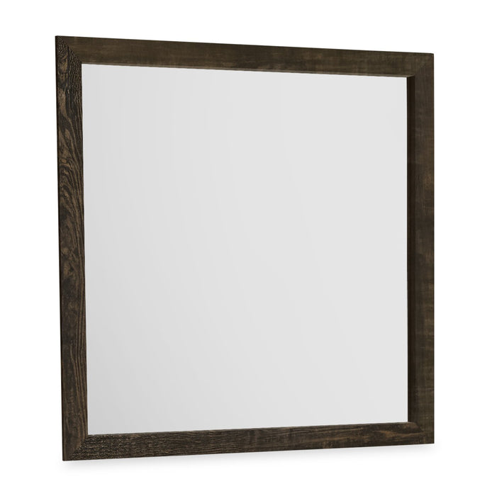Ensemble de chambre à coucher Ethan 5 pièces brun rustique avec rangement, tête de lit bibliothèque, commode et miroir - format grand lit