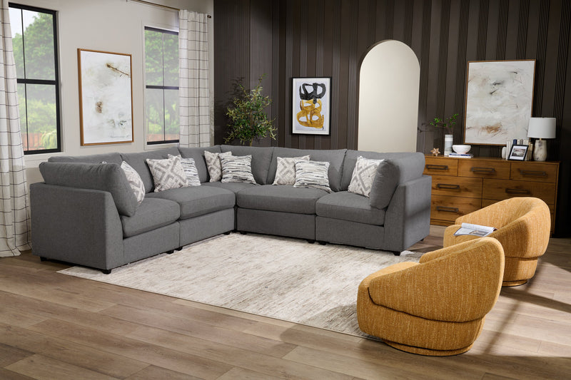 Sofa sectionnel modulaire Evolve de Scott Living 5 pièces en tissu d’apparence lin avec coussins en duvet et plumes - gris anthracite