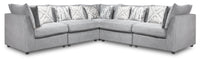  Sofa sectionnel modulaire Evolve de Scott Living 5 pièces en tissu d’apparence lin avec coussins en duvet et plumes - gris