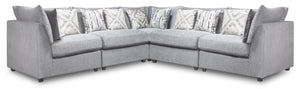 Sofa sectionnel modulaire Evolve de Scott Living 5 pièces en tissu d’apparence lin avec coussins en duvet et plumes - gris