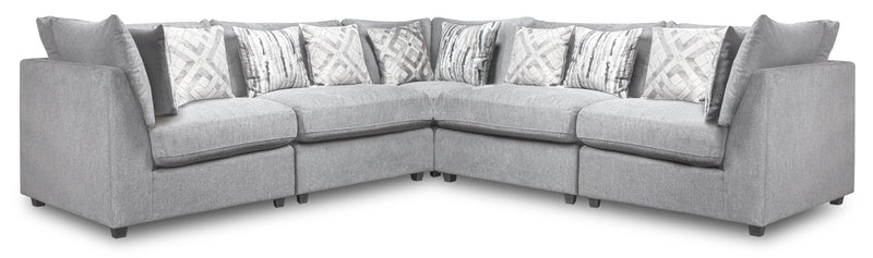 Sofa sectionnel modulaire Evolve de Scott Living 5 pièces en tissu d’apparence lin avec coussins en duvet et plumes - gris