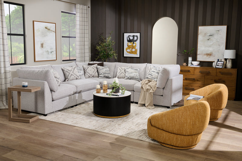 Sofa sectionnel modulaire Evolve de Scott Living 5 pièces en tissu d’apparence lin avec coussins en duvet et plumes - gris