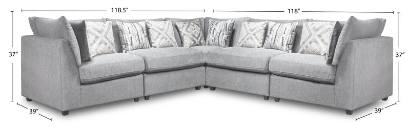 Sofa sectionnel modulaire Evolve de Scott Living 5 pièces en tissu d’apparence lin avec coussins en duvet et plumes - gris