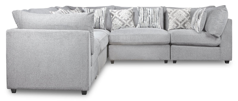 Sofa sectionnel modulaire Evolve de Scott Living 5 pièces en tissu d’apparence lin avec coussins en duvet et plumes - gris