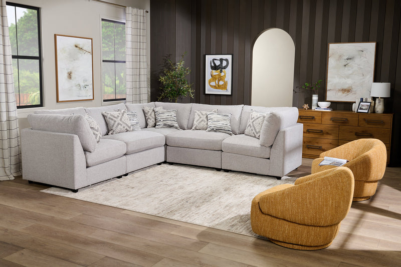 Sofa sectionnel modulaire Evolve de Scott Living 5 pièces en tissu d’apparence lin avec coussins en duvet et plumes - gris
