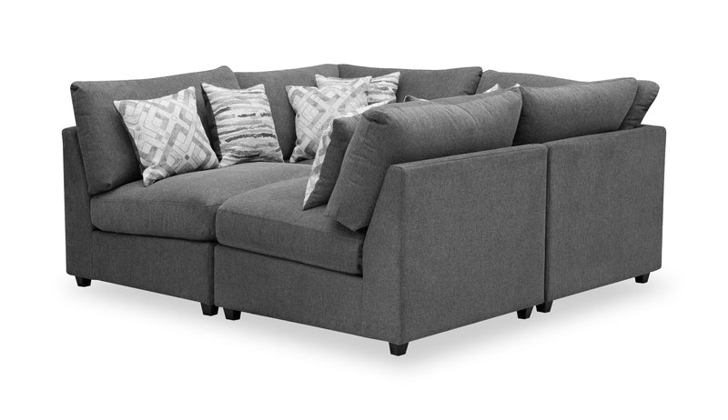Sofa sectionnel modulaire de style cocon Evolve de Scott Living 4 pièces en tissu d’apparence lin avec coussins en duvet et plumes - anthracite