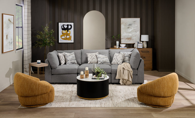 Sofa modulaire Evolve de Scott Living de 118,5 po en tissu d’apparence lin avec coussins amovibles en duvet et plumes - gris anthracite