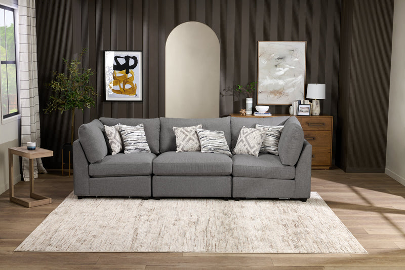 Sofa modulaire Evolve de Scott Living de 118,5 po en tissu d’apparence lin avec coussins amovibles en duvet et plumes - gris anthracite