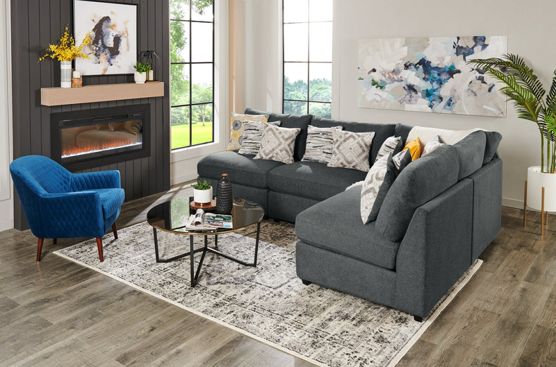 Sofa sectionnel modulaire Evolve de Scott Living 4 pièces en tissu d’apparence lin avec coussins en duvet et plumes - gris anthracite