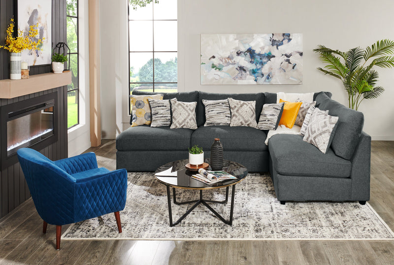 Sofa sectionnel modulaire Evolve de Scott Living 4 pièces en tissu d’apparence lin avec coussins en duvet et plumes - gris anthracite