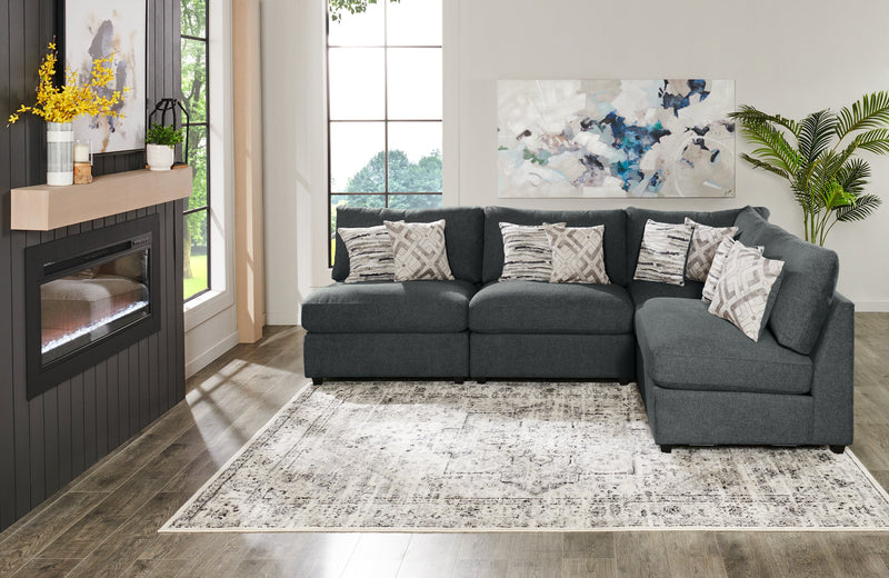 Sofa sectionnel modulaire Evolve de Scott Living 4 pièces en tissu d’apparence lin avec coussins en duvet et plumes - gris anthracite
