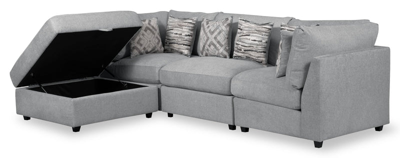 Sofa sectionnel modulaire Evolve de Scott Living 4 pièces en tissu d’apparence lin avec pouf et coussins en duvet et plumes - gris