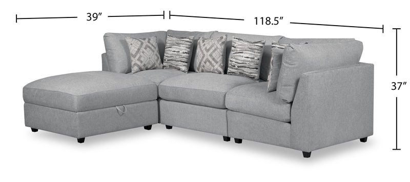 Sofa sectionnel modulaire Evolve de Scott Living 4 pièces en tissu d’apparence lin avec pouf et coussins en duvet et plumes - gris