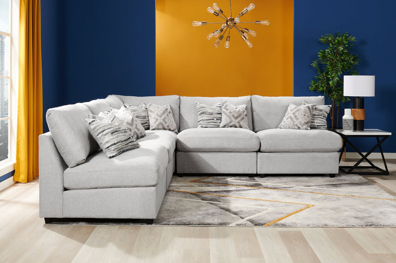 Fauteuil modulaire sans accoudoirs Evolve de Scott Living de 39,5 po en tissu d’apparence lin avec coussins en duvet et plumes - gris clair