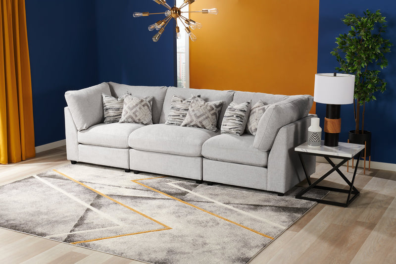 Fauteuil modulaire en coin Evolve de Scott Living de 39,5 po en tissu d’apparence lin avec coussins en duvet et plumes - gris clair