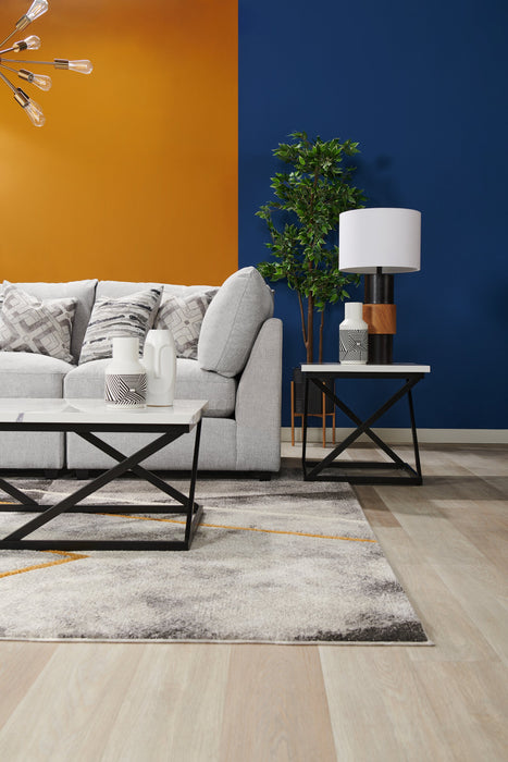 Fauteuil modulaire en coin Evolve de Scott Living de 39,5 po en tissu d’apparence lin avec coussins en duvet et plumes - gris clair