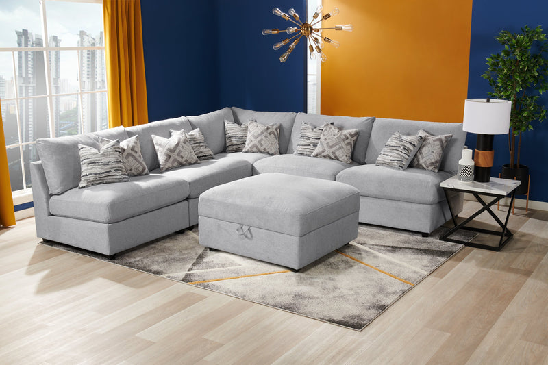 Pouf de rangement modulaire Evolve de Scott Living de 39,5 po en tissu d’apparence lin avec coussin en duvet et plumes - gris