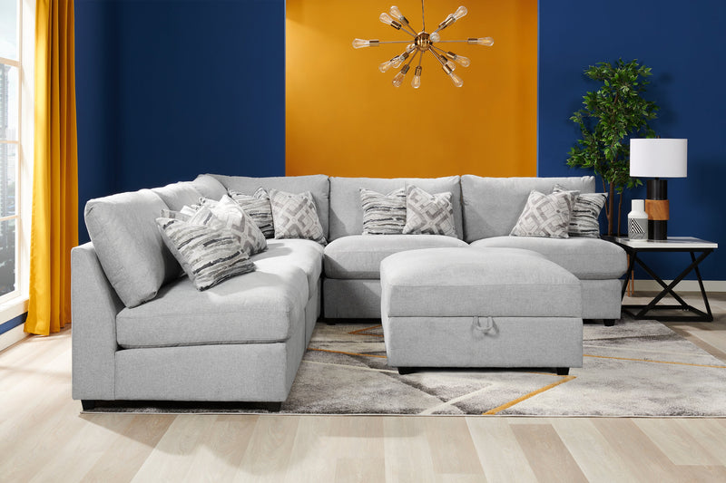 Pouf de rangement modulaire Evolve de Scott Living de 39,5 po en tissu d’apparence lin avec coussin en duvet et plumes - gris