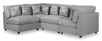 Scott Living Evolve Modular 4-Piece Linen-Look Fabric Pit Sofa Sectional with Feather Down Cushions - Grey | Sofa sectionnel modulaire de style cocon Evolve de Scott Living 4 pièces en tissu d’apparence lin avec coussins en duvet et plumes - gris