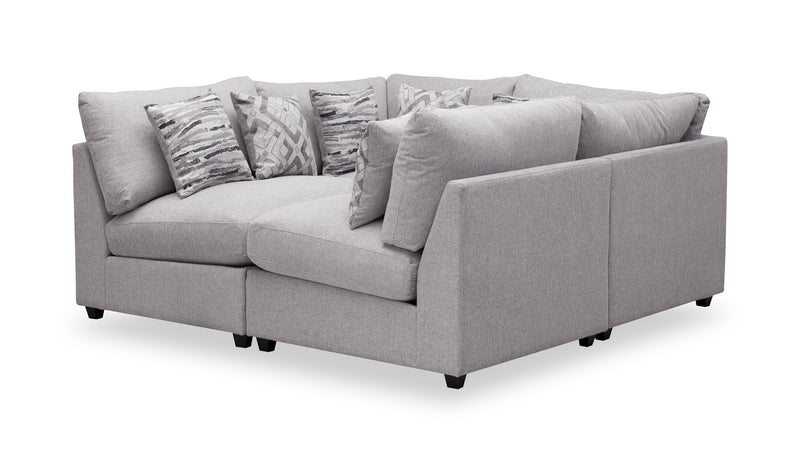 Sofa sectionnel modulaire de style cocon Evolve de Scott Living 4 pièces en tissu d’apparence lin avec coussins en duvet et plumes - gris