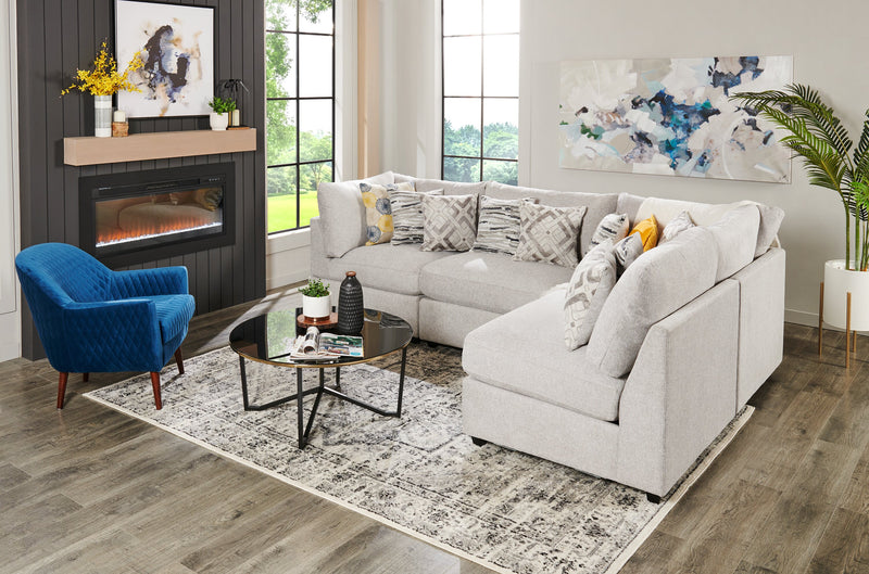 Sofa sectionnel modulaire de style cocon Evolve de Scott Living 4 pièces en tissu d’apparence lin avec coussins en duvet et plumes - gris