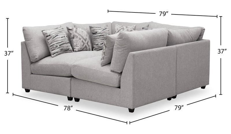 Sofa sectionnel modulaire de style cocon Evolve de Scott Living 4 pièces en tissu d’apparence lin avec coussins en duvet et plumes - gris