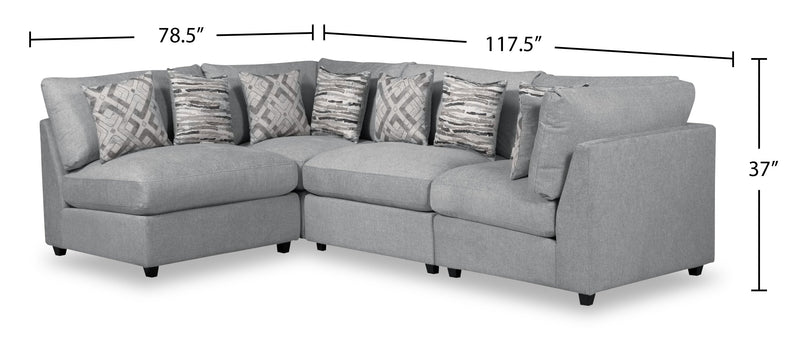 Sofa sectionnel modulaire de style cocon Evolve de Scott Living 4 pièces en tissu d’apparence lin avec coussins en duvet et plumes - gris