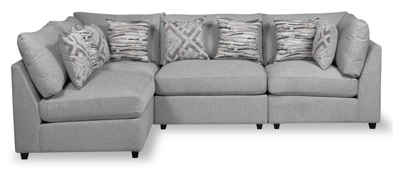 Sofa sectionnel modulaire de style cocon Evolve de Scott Living 4 pièces en tissu d’apparence lin avec coussins en duvet et plumes - gris