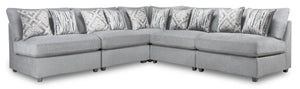 Sofa sectionnel sans accoudoirs modulaire Evolve de Scott Living 5 pièces en tissu d’apparence lin avec coussins en duvet et plumes - gris