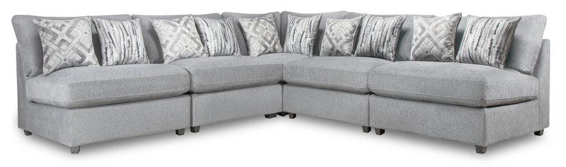 Sofa sectionnel sans accoudoirs modulaire Evolve de Scott Living 5 pièces en tissu d’apparence lin avec coussins en duvet et plumes - gris