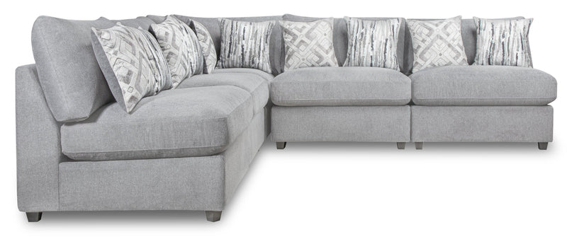 Sofa sectionnel sans accoudoirs modulaire Evolve de Scott Living 5 pièces en tissu d’apparence lin avec coussins en duvet et plumes - gris